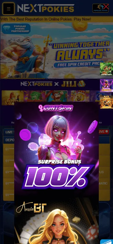 Nextpokies Casino home page on a mobile device