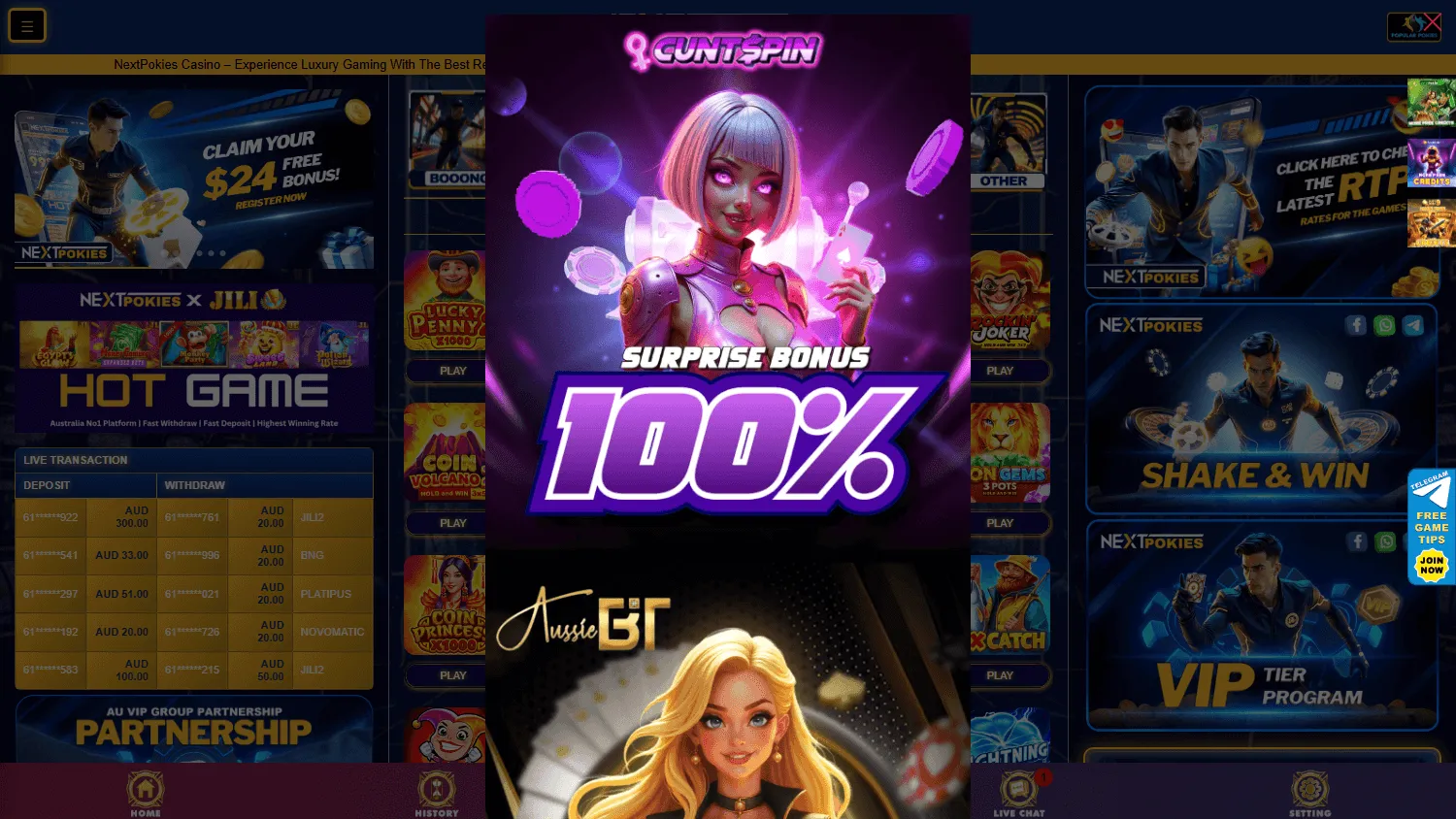 Nextpokies Casino home page on desktop